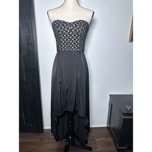 BCBGMAXAZRIA Strapless High Low Dress Black Lace Bodice Size 2
